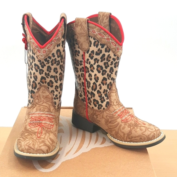 Twister Girls Avery leopard print boots size 11 Kids Red flower. - Picture 1 of 3